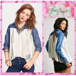 **SOLD** Free People Denim & Lace Swing Top